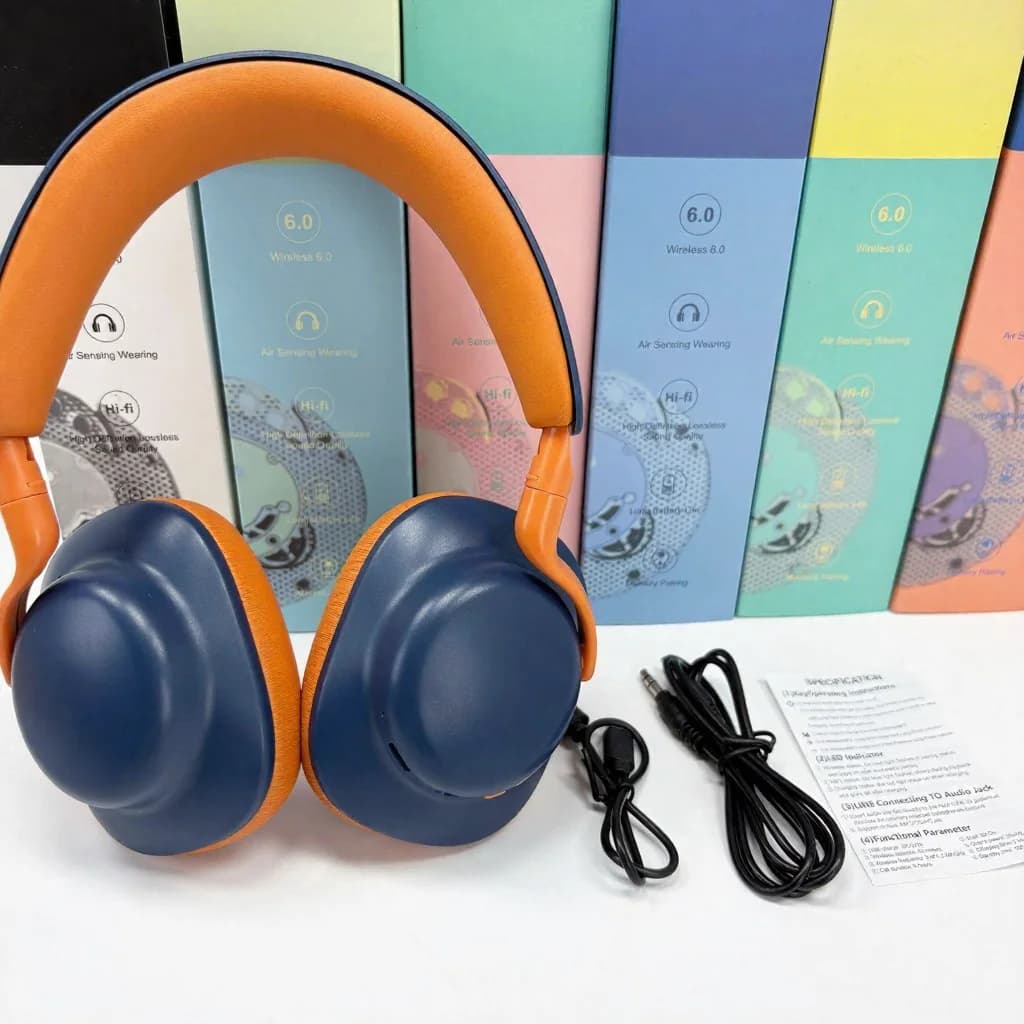 אוזניות Bluetooth אלחוטיות מעל האוזן עם רדיו FM וטעינת Type-C