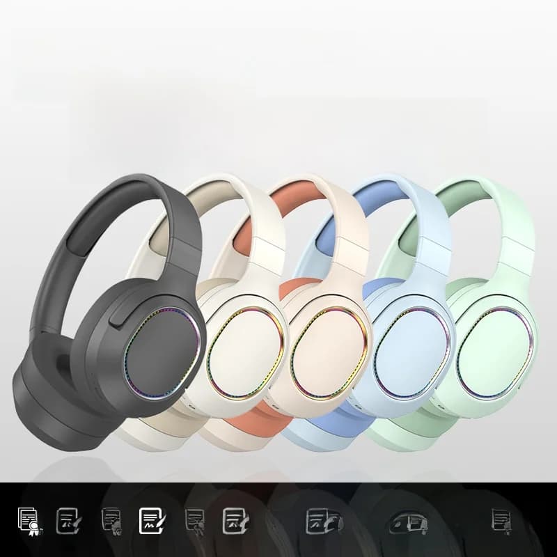 אוזניות אלחוטיות Bluetooth מעל האוזן עם תאורת LED ורדיו FM