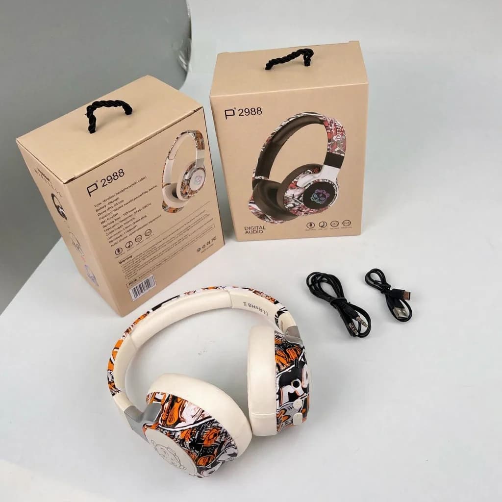 אוזניות בלוטות' Over-Ear בעיצוב גרפיטי עם תאורת RGB ומיקרופון