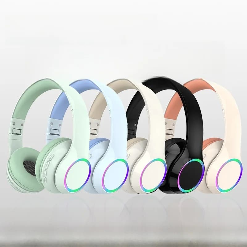 אוזניות אלחוטיות Bluetooth עם תאורת LED ומיקרופון