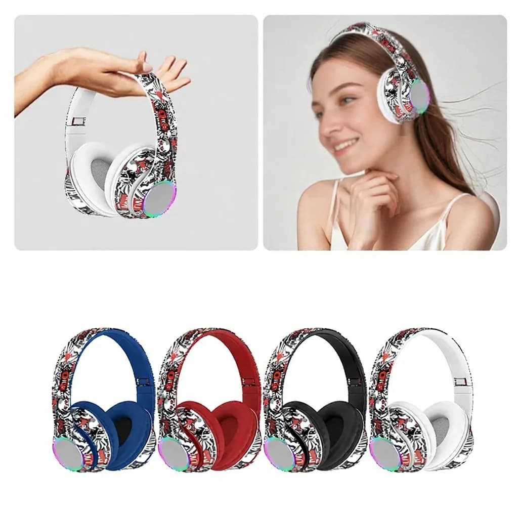 אוזניות בלוטות' מעל האוזן עם אורות LED ובס עמוק