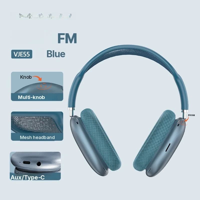 אוזניות מעל האוזן Bluetooth 5.4 עם כפתור סיבובי ורדיו FM