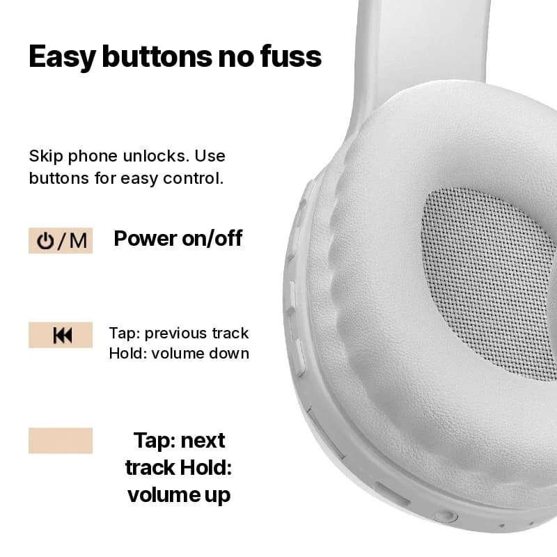 אוזניות Bluetooth מעל האוזן עם חריץ לכרטיס TF וכניסת AUX