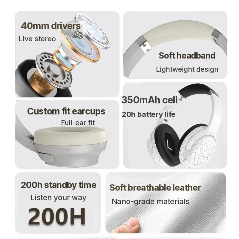 אוזניות אלחוטיות Bluetooth מעל האוזן עם Multi-EQ וסוללה חזקה
