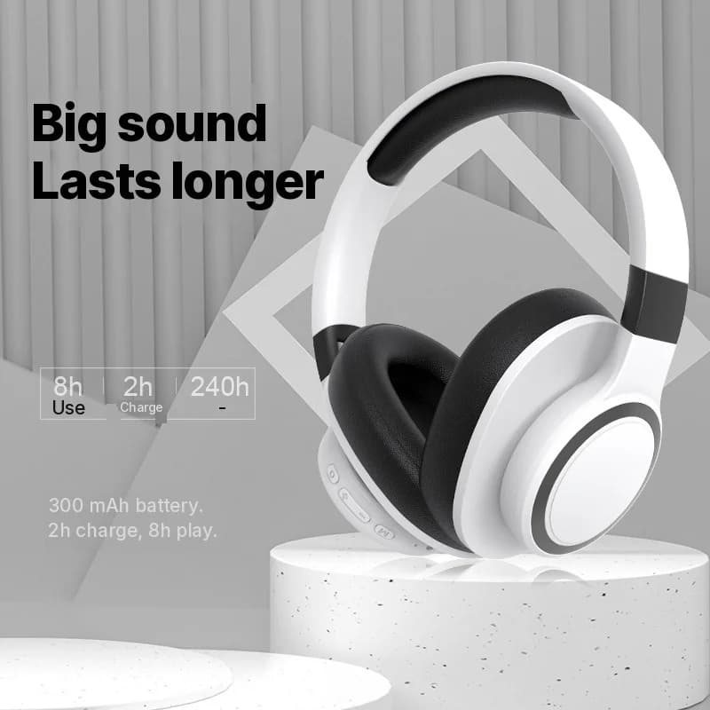 אוזניות Bluetooth אלחוטיות מעל האוזן עם רדיו FM וחריץ לכרטיס TF