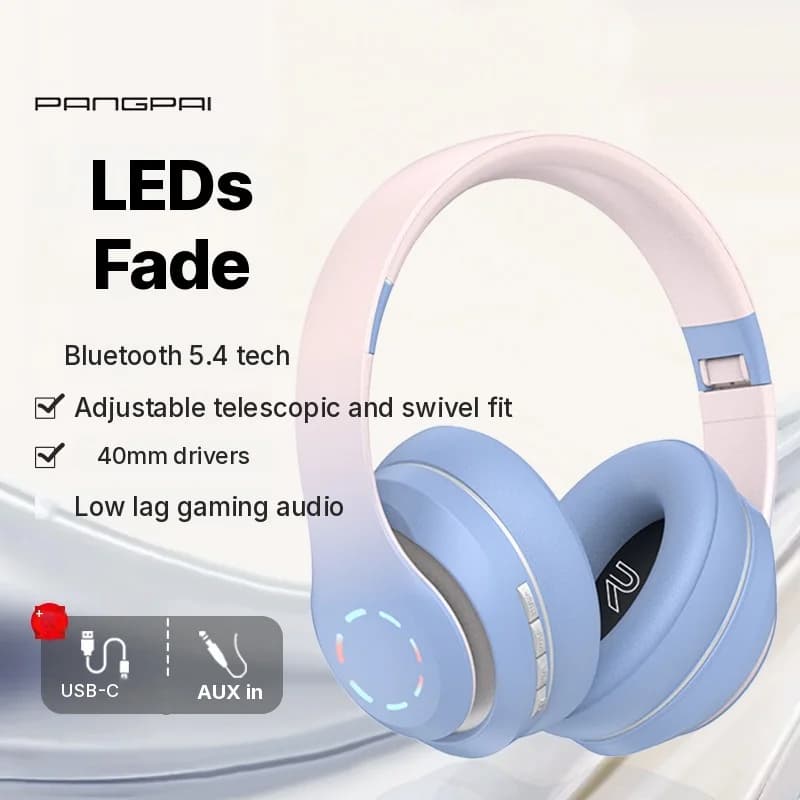 אוזניות אלחוטיות מעל האוזן עם נורות LED ורדיו FM
