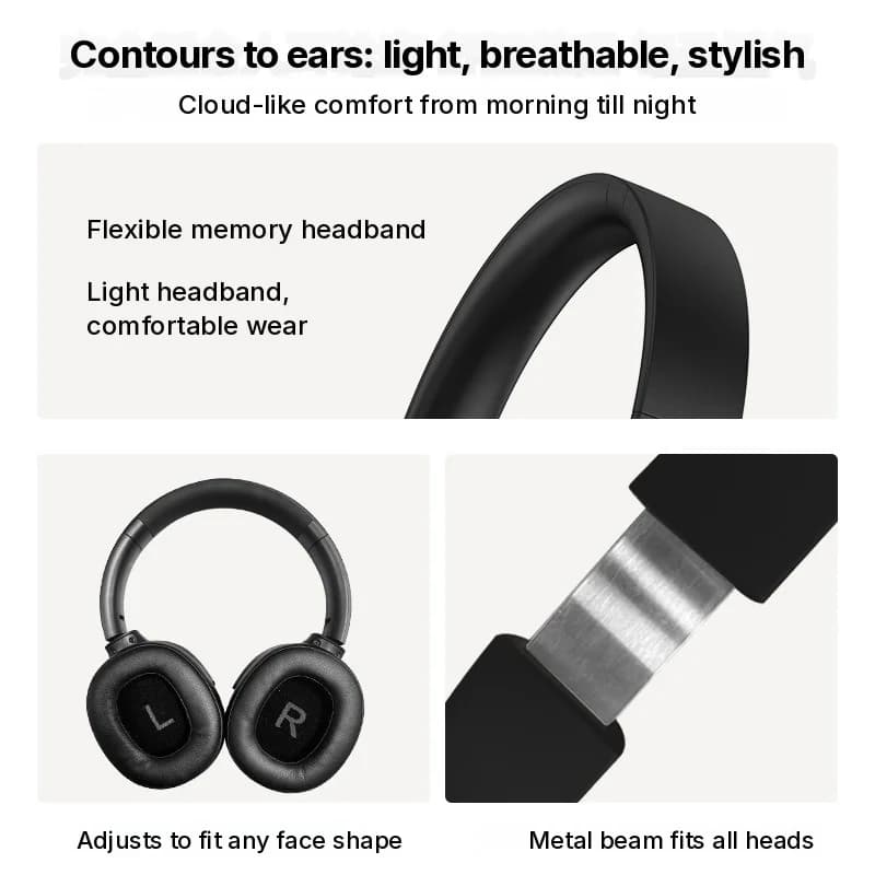 אוזניות Bluetooth אלחוטיות עם ביטול רעשים אקטיבי, מעל האוזן, סוללה חזקה