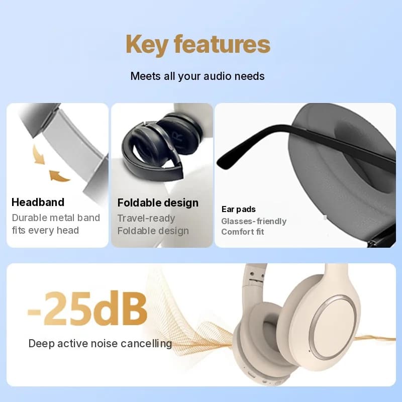 אוזניות בלוטות' Over-Ear עם ביטול רעשים אקטיבי וסוללה חזקה