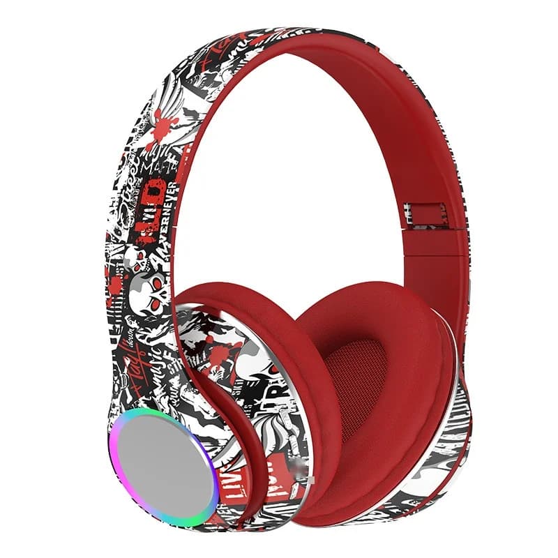 אוזניות אלחוטיות מעל האוזן עם רדיו FM, חריץ לכרטיס TF ועיצוב מתקפל