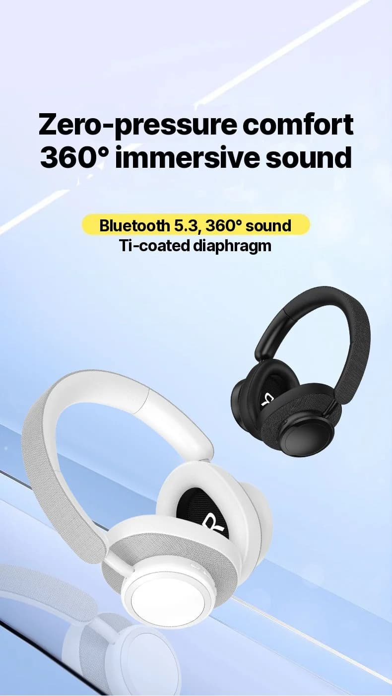 אוזניות אלחוטיות Bluetooth מעל האוזן עם גימור בד וחיי סוללה ארוכים