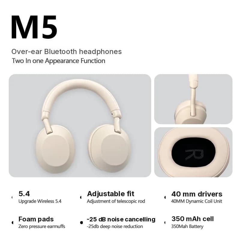 אוזניות Bluetooth אלחוטיות מעל האוזן עם ביטול רעשים אקטיבי (ANC)