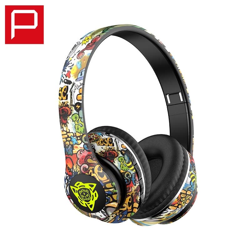אוזניות Bluetooth אלחוטיות מעל האוזן בעיצוב גרפיטי מתקפלות