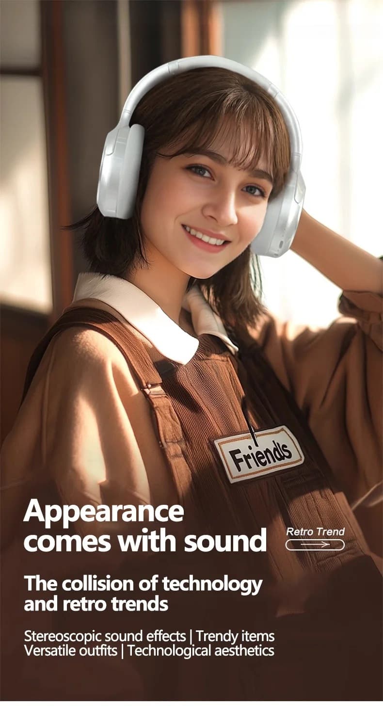 אוזניות Bluetooth אלחוטיות בסגנון רטרו Over-Ear סטריאו עם מיקרופון
